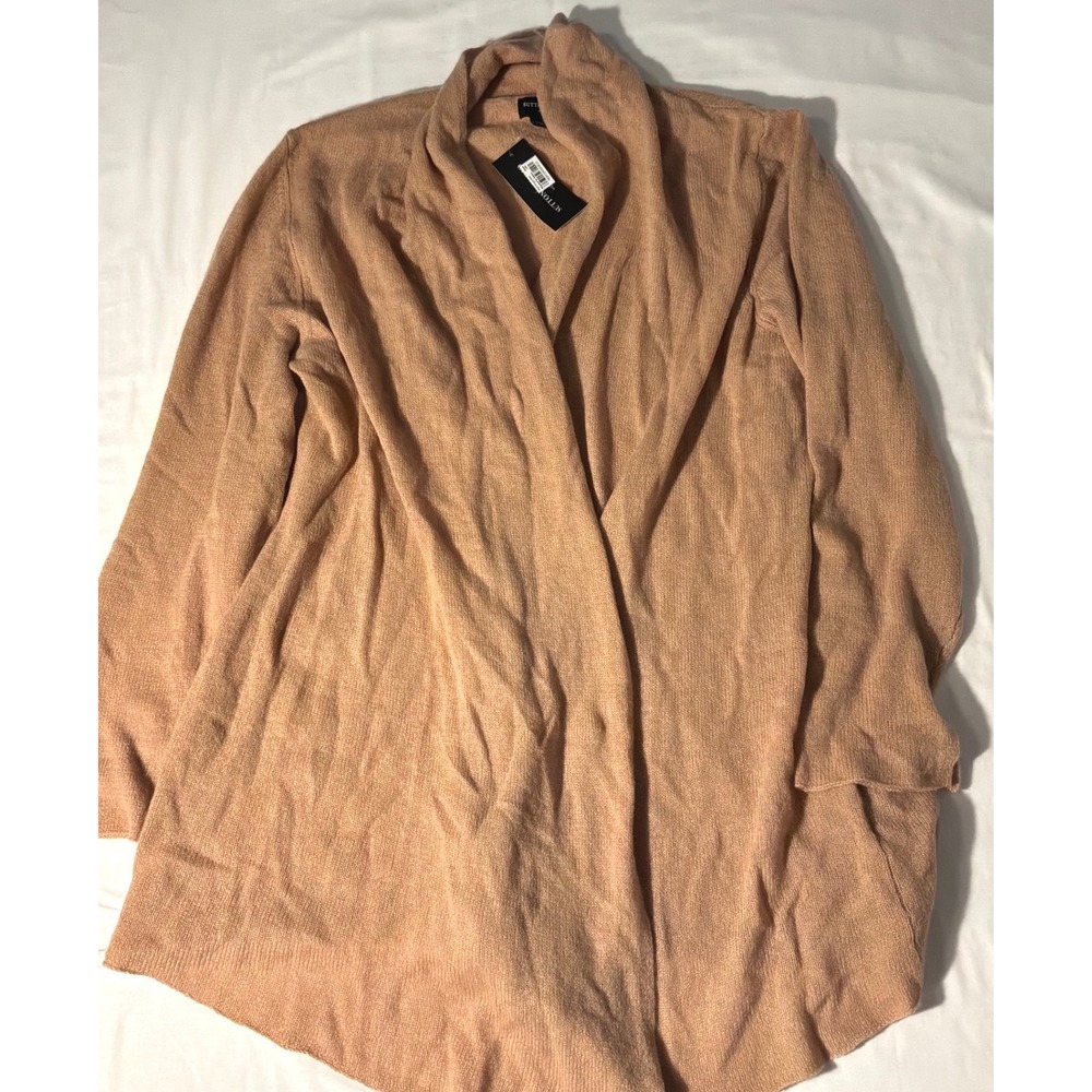 Sutton Studio Womens 2X Camel 100% Cashmere Open Front Draped Cardigan NWT